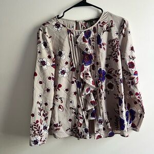 Banana Republic Floral Ruffle Blouse - Cream and Red
